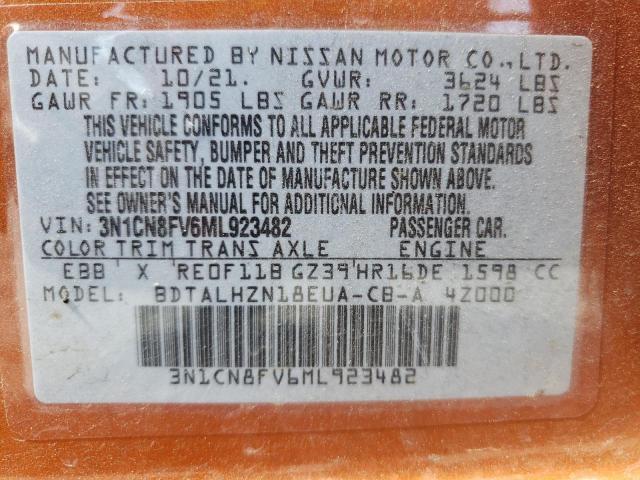 Photo 10 from auction – 2021 NISSAN VERSA SR with VIN 3N1CN8FV6ML923482
