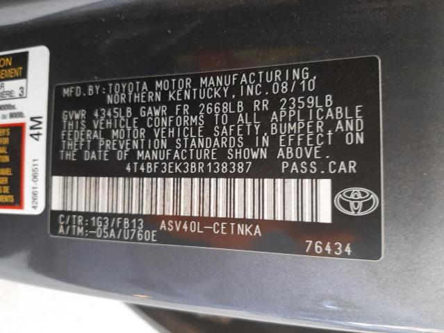 Photo 10 from auction – 2011 TOYOTA CAMRY BASE with VIN 4T4BF3EK3BR138387