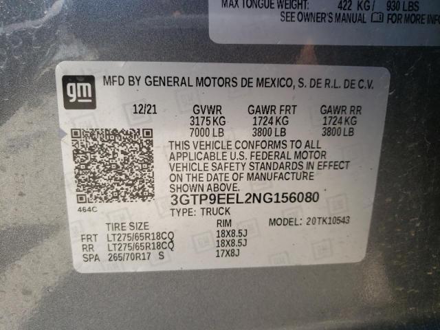 Photo 10 from auction – 2022 GMC SIERRA LIM with VIN 3GTP9EEL2NG156080