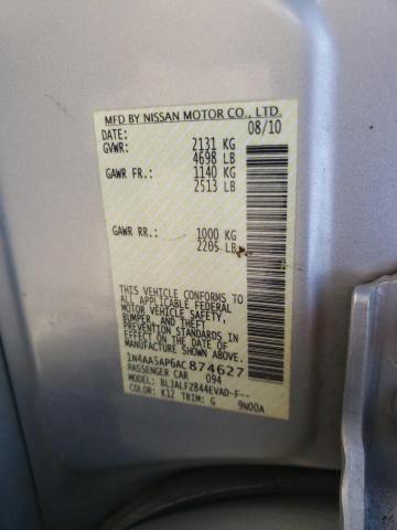 Photo 10 from auction – 2010 NISSAN MAXIMA S with VIN 1N4AA5AP6AC874627