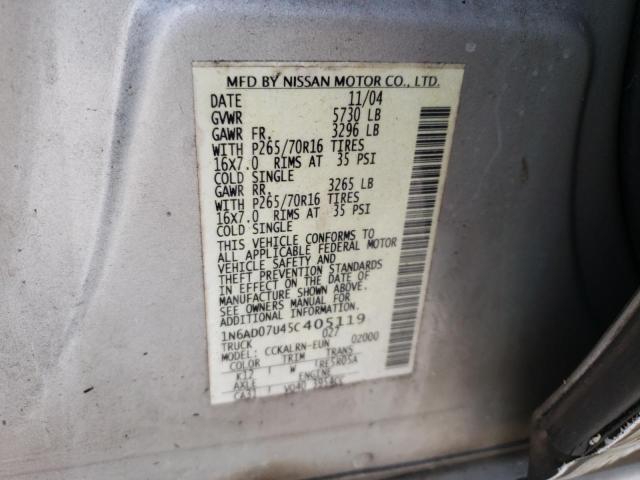 Photo 10 from auction – 2005 NISSAN FRONTIER C with VIN 1N6AD07U45C405119