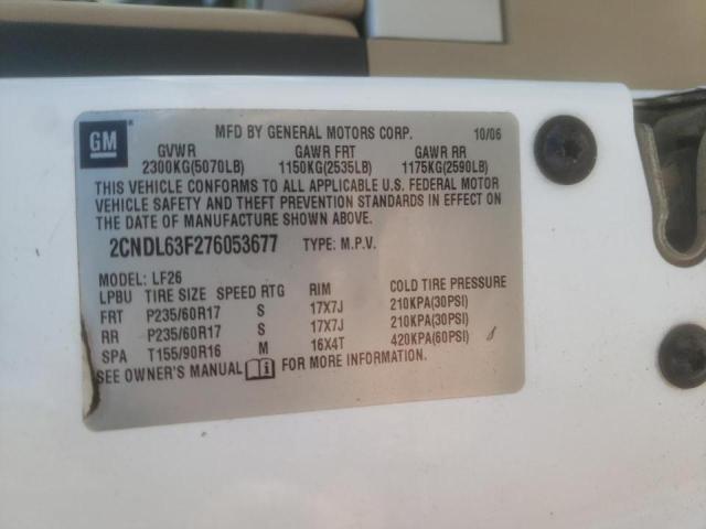 Photo 10 from auction – 2007 CHEVROLET EQUINOX LT with VIN 2CNDL63F276053677