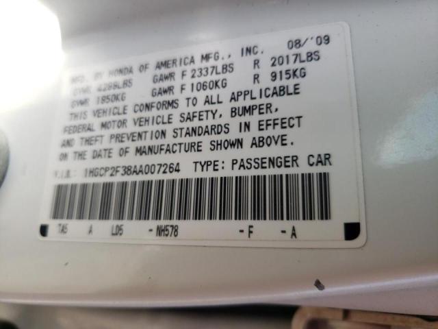 Photo 10 from auction – 2010 HONDA ACCORD LX with VIN 1HGCP2F38AA007264