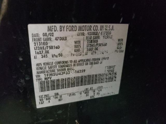 Photo 10 from auction – 2003 FORD EXCURSION with VIN 1FMSU43F33EA16359
