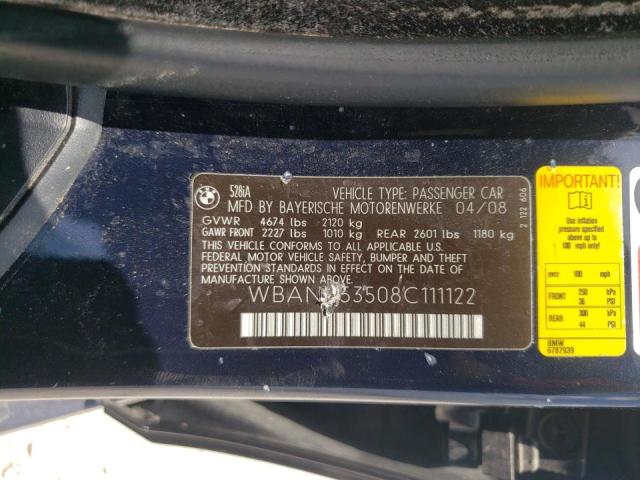 Photo 10 from auction – 2008 BMW 528 I with VIN WBANU53508C111122
