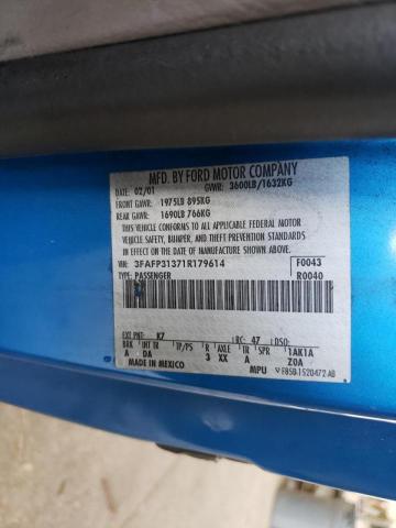Photo 10 from auction – 2001 FORD FOCUS ZX3 with VIN 3FAFP31371R179614