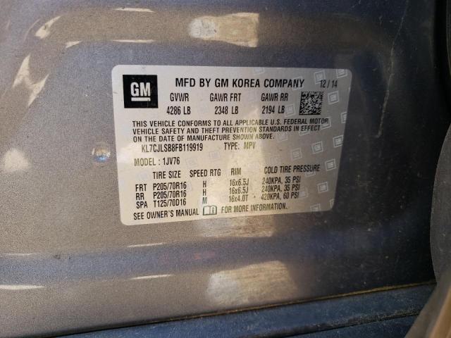Photo 10 from auction – 2015 CHEVROLET TRAX 1LT with VIN KL7CJLSB8FB119919