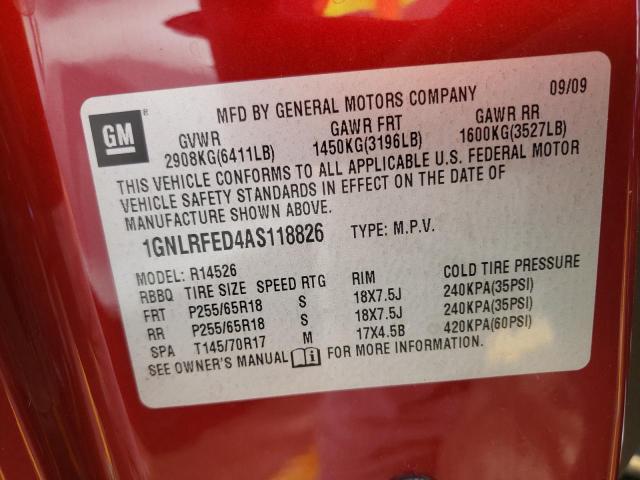 Photo 10 from auction – 2010 CHEVROLET TRAVERSE L with VIN 1GNLRFED4AS118826