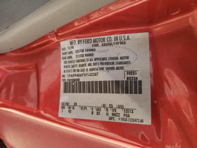 Photo 10 from auction – 2001 FORD MUSTANG with VIN 1FAFP40471F143287