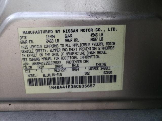 Photo 10 from auction – 2005 NISSAN MAXIMA SE with VIN 1N4BA41E35C835657