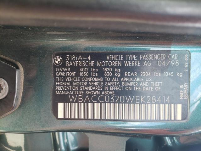 Photo 10 from auction – 1998 BMW 318 I AUTO with VIN WBACC0320WEK28414