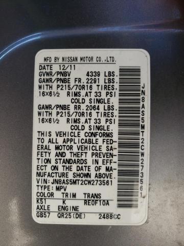 Photo 10 from auction – 2012 NISSAN ROGUE S with VIN JN8AS5MT2CW273561