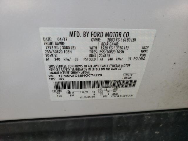 Foto 10 de la subasta – 2017 FORD EXPLORER X con VIN 1FM5K8D88HGC74270