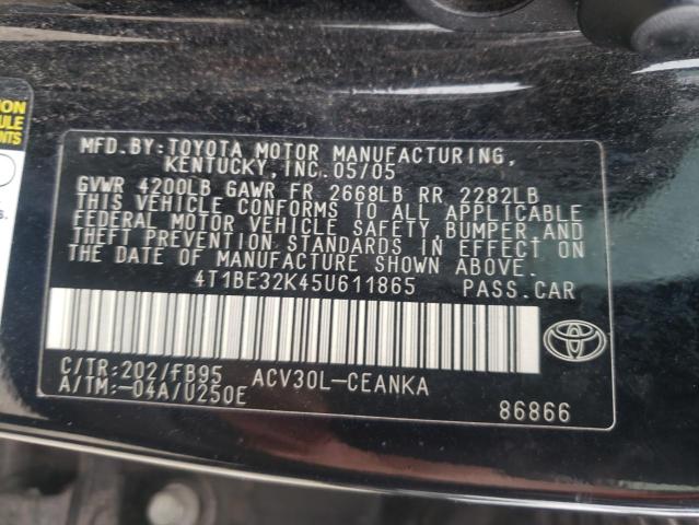 Photo 10 from auction – 2005 TOYOTA CAMRY LE with VIN 4T1BE32K45U611865