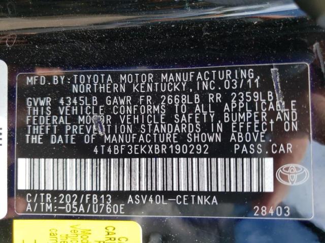 Photo 10 from auction – 2011 TOYOTA CAMRY BASE with VIN 4T4BF3EKXBR190292