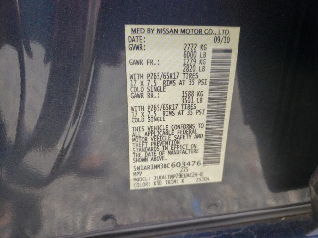 Photo 10 from auction – 2011 NISSAN PATHFINDER with VIN 5N1AR1NN3BC603476