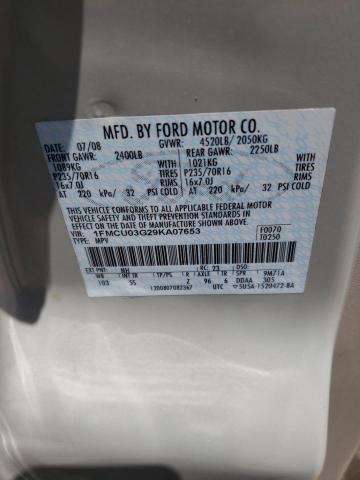 Photo 10 from auction – 2009 FORD ESCAPE XLT with VIN 1FMCU03G29KA07653