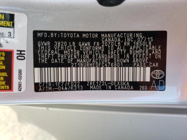 Photo 10 from auction – 2015 TOYOTA COROLLA L with VIN 2T1BURHE0FC476801