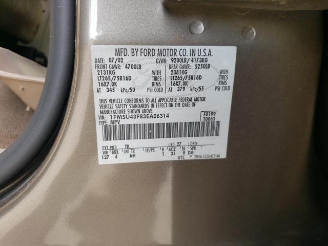 Photo 10 from auction – 2003 FORD EXCURSION with VIN 1FMSU43F83EA06314
