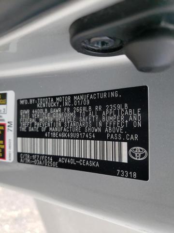 Photo 10 from auction – 2009 TOYOTA CAMRY BASE with VIN 4T1BE46K49U917454