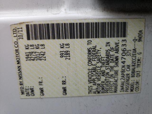 Photo 10 from auction – 2012 NISSAN ALTIMA BAS with VIN 1N4AL2AP8CN470633