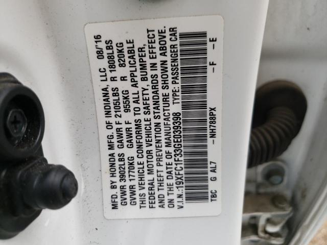 Photo 10 from auction – 2016 HONDA CIVIC EX with VIN 19XFC1F33GE039398