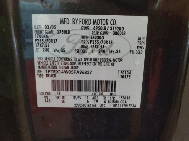 Photo 10 from auction – 2005 FORD F150 with VIN 1FTRX14W05FA96837