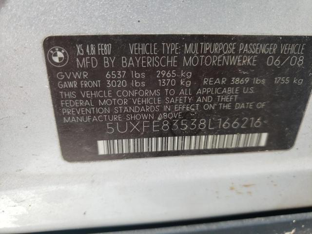 Photo 10 from auction – 2008 BMW X5 4.8I with VIN 5UXFE83538L166216