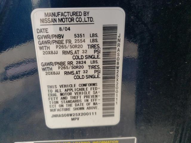Photo 10 from auction – 2005 INFINITI FX35 with VIN JNRAS08W25X200111