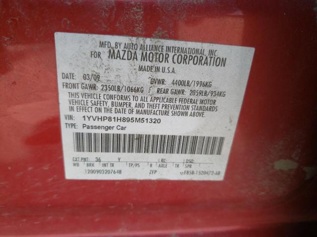 Photo 10 from auction – 2009 MAZDA 6 I with VIN 1YVHP81H895M51320