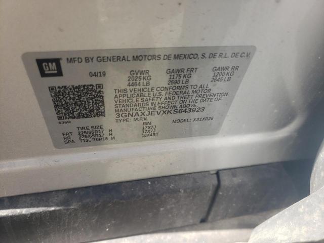 Photo 10 from auction – 2019 CHEVROLET EQUINOX LT with VIN 3GNAXJEVXKS643923