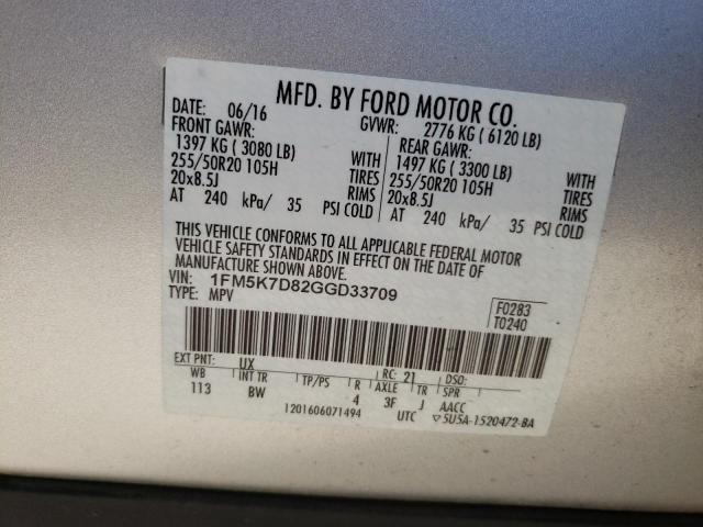 Photo 10 from auction – 2016 FORD EXPLORER X with VIN 1FM5K7D82GGD33709