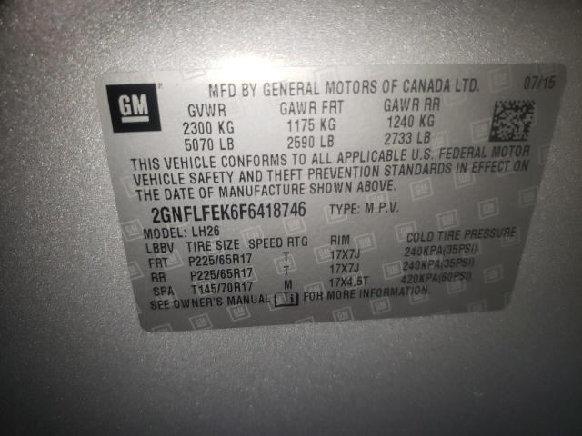 Photo 10 from auction – 2015 CHEVROLET EQUINOX LT with VIN 2GNFLFEK6F6418746