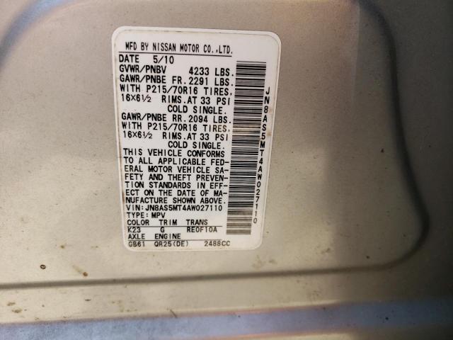 Photo 10 from auction – 2010 NISSAN ROGUE S with VIN JN8AS5MT4AW027110