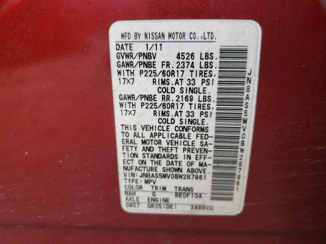 Photo 10 from auction – 2011 NISSAN ROGUE with VIN JN8AS5MV0BW287961