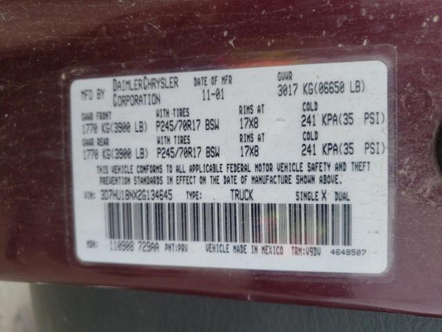 Photo 10 from auction – 2002 DODGE RAM 1500 with VIN 3D7HU18NX2G134645