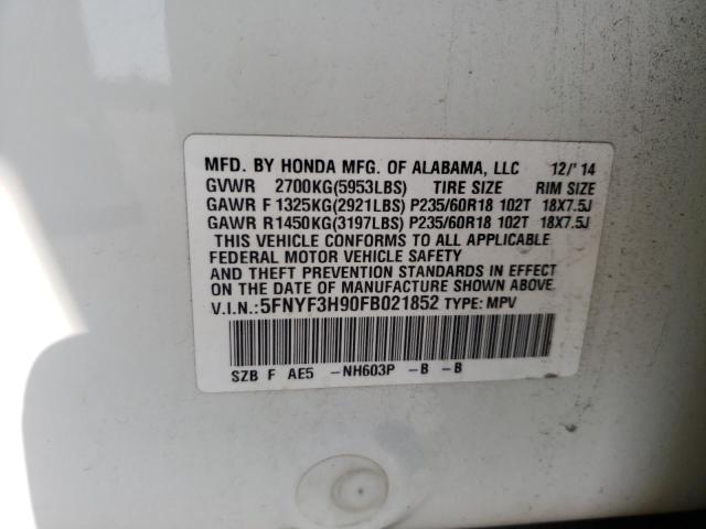 Photo 10 from auction – 2015 HONDA PILOT TOUR with VIN 5FNYF3H90FB021852