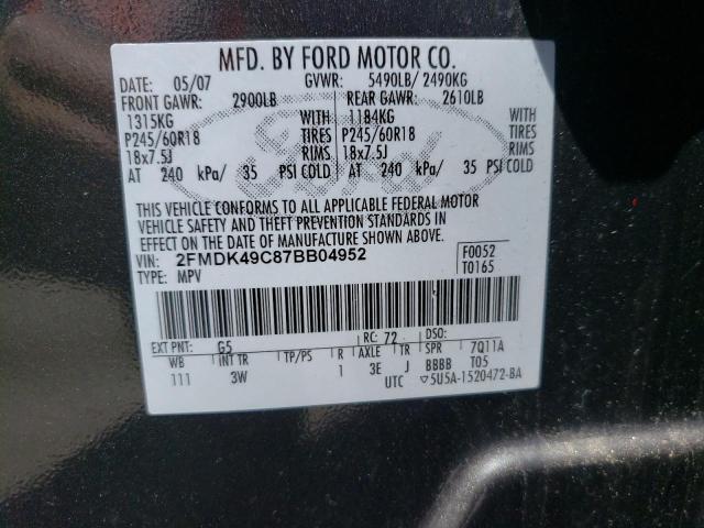 Photo 10 from auction – 2007 FORD EDGE SEL P with VIN 2FMDK49C87BB04952