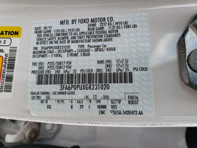 Photo 10 from auction – 2016 FORD FUSION SE with VIN 3FA6P0PUXGR231020