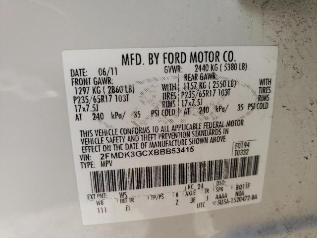 Photo 10 from auction – 2011 FORD EDGE SE with VIN 2FMDK3GCXBBB53415