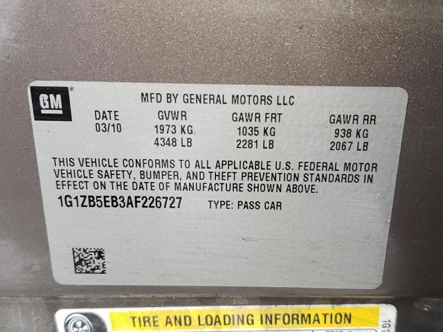 Photo 10 from auction – 2010 CHEVROLET MALIBU LS with VIN 1G1ZB5EB3AF226727