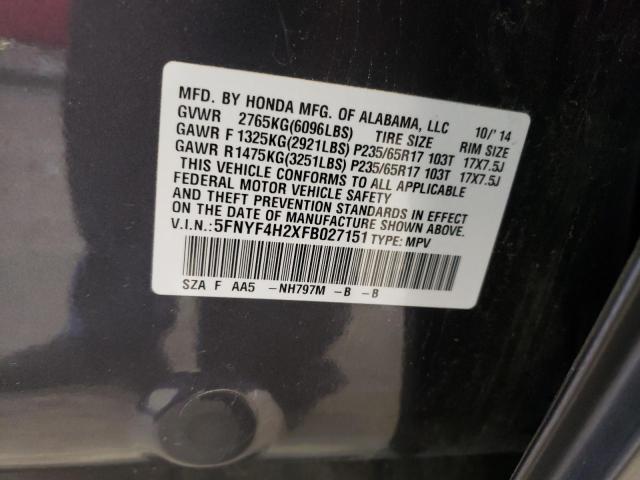 Photo 10 from auction – 2015 HONDA PILOT LX with VIN 5FNYF4H2XFB027151