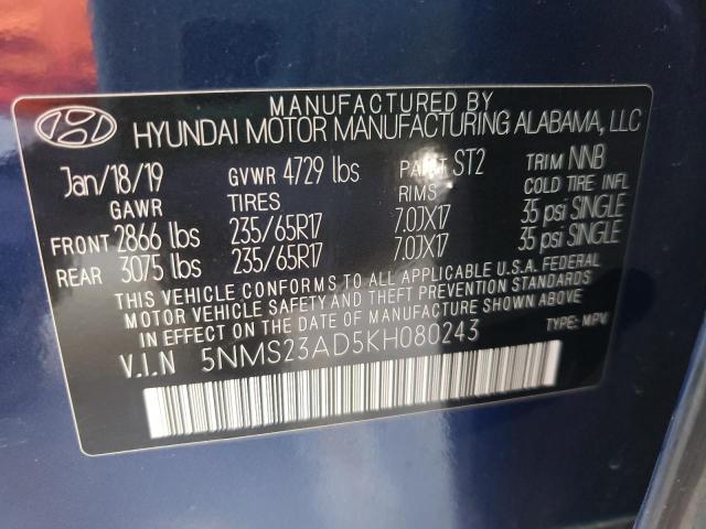Photo 10 from auction – 2019 HYUNDAI SANTA FE S with VIN 5NMS23AD5KH080243