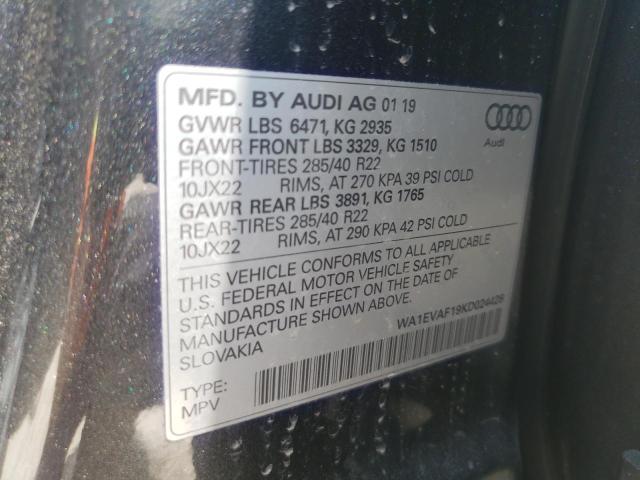 Photo 10 from auction – 2019 AUDI Q8 PREMIUM with VIN WA1EVAF19KD024428