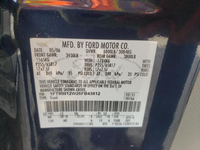 Photo 10 from auction – 2006 FORD F150 SUPER with VIN 1FTRW12W26FB43812