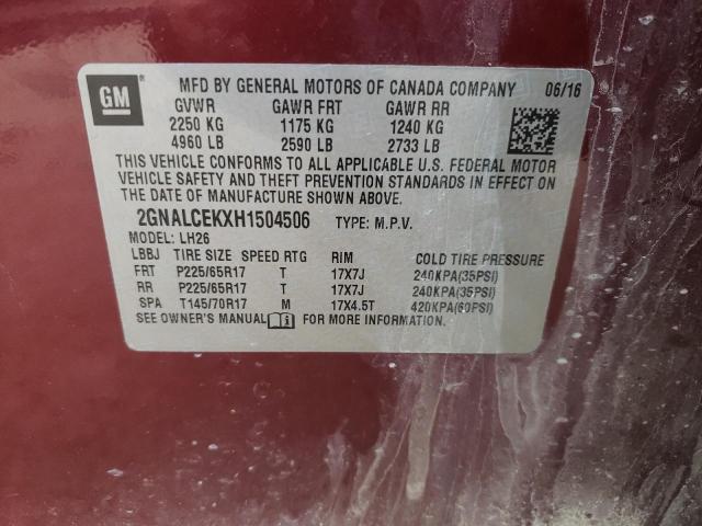 Photo 10 from auction – 2017 CHEVROLET EQUINOX LT with VIN 2GNALCEKXH1504506