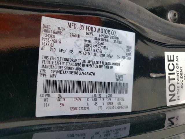 Photo 10 from auction – 2008 FORD EXPLORER X with VIN 1FMEU73E98UA45478