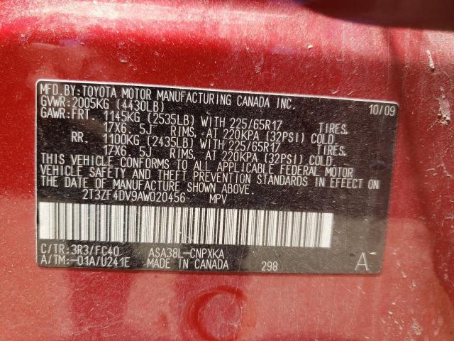 Photo 10 from auction – 2010 TOYOTA RAV4 with VIN 2T3ZF4DV9AW020456