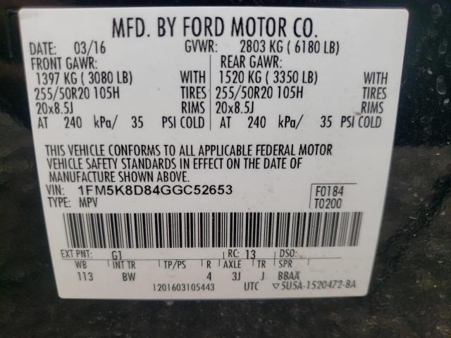 Photo 10 from auction – 2016 FORD EXPLORER X with VIN 1FM5K8D84GGC52653