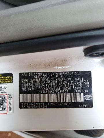 Photo 10 from auction – 2007 TOYOTA CAMRY CE with VIN 4T1BE46K67U586003